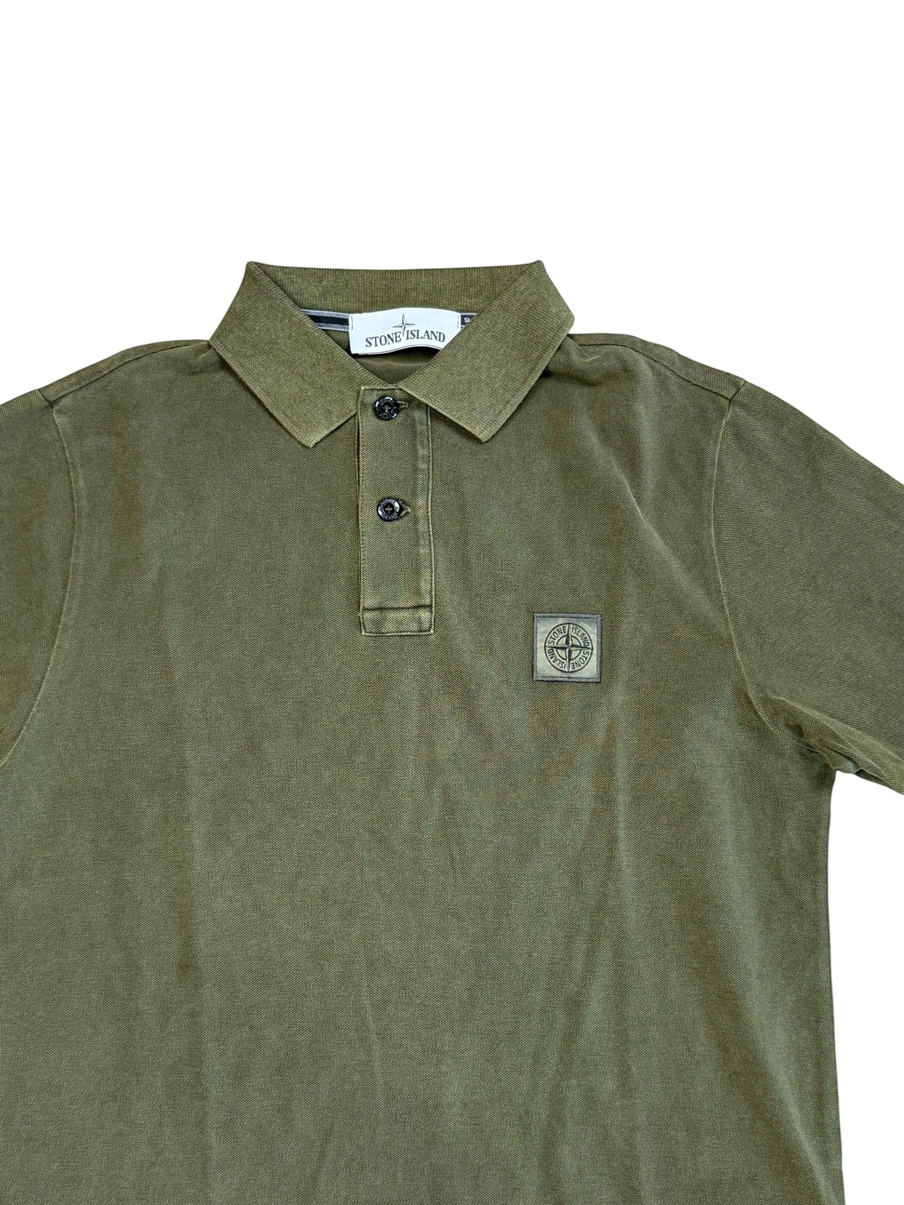 Archive No.9 Stone Island khaki cotton polo shirt with a slim fit and the iconic compass logo patch on the chest.