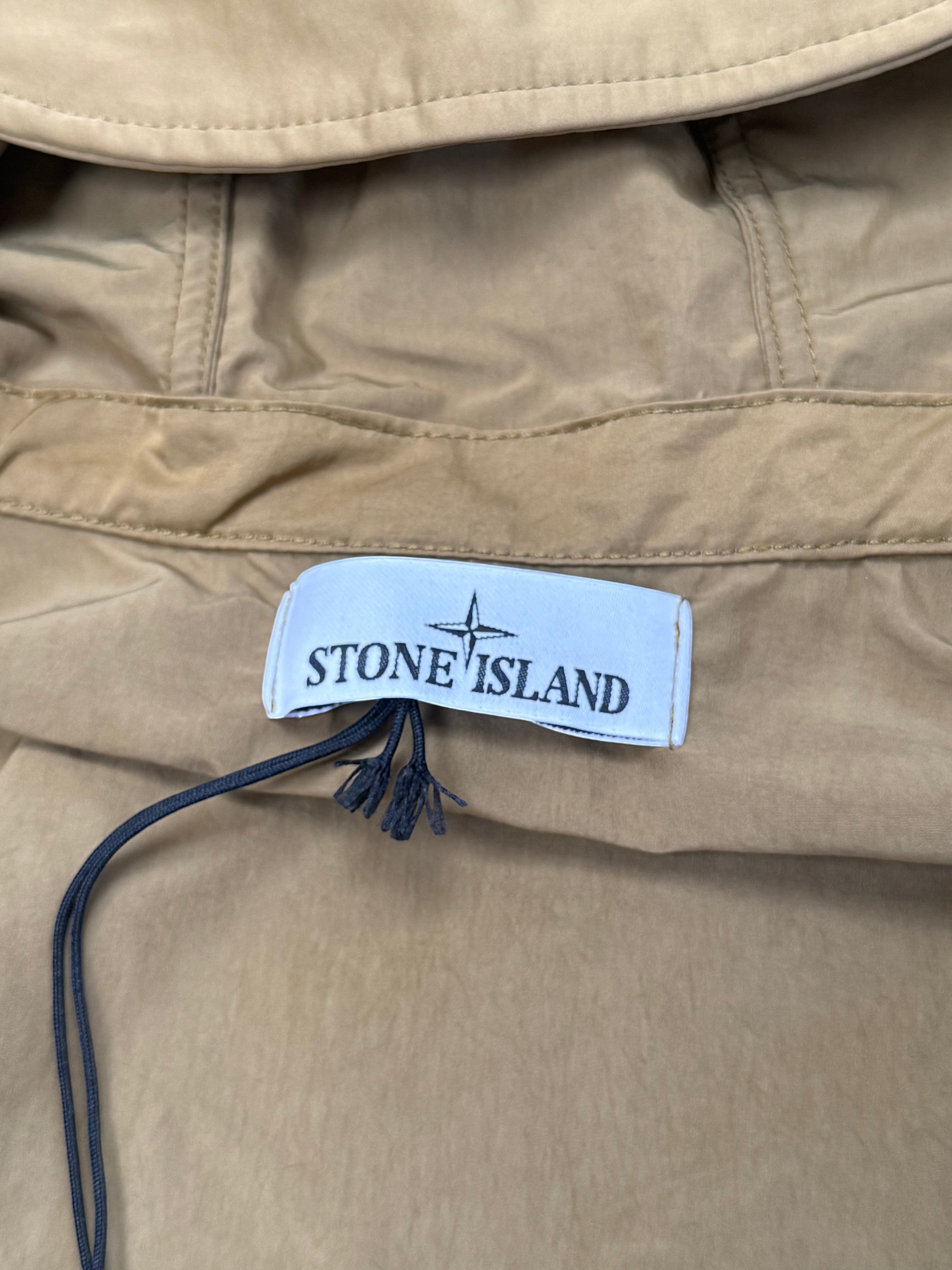 Archive No.9 Stone Island Hyper Dense Nylon Raso windbreaker jacket in khaki. Lightweight, breathable, waterproof, and wind-resistant.