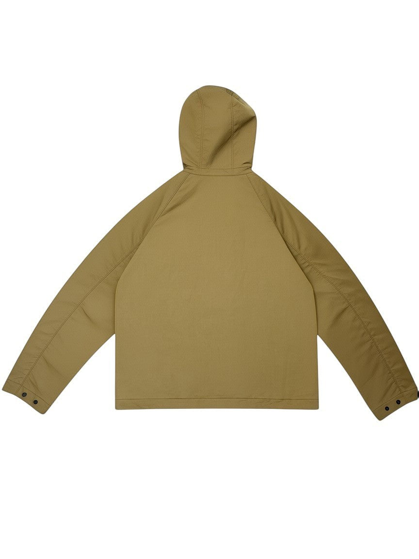 Archive No. 9 khaki Stone Island Hyper Dense Nylon Raso windbreaker jacket with hood, regular fit, lightweight, breathable, waterproof, and wind-resistant.