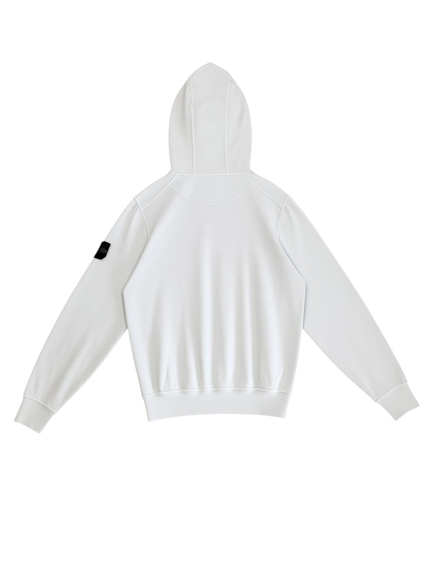 Archive No.9 Stone Island light blue cotton pullover hoodie with signature badge on sleeve, size M.