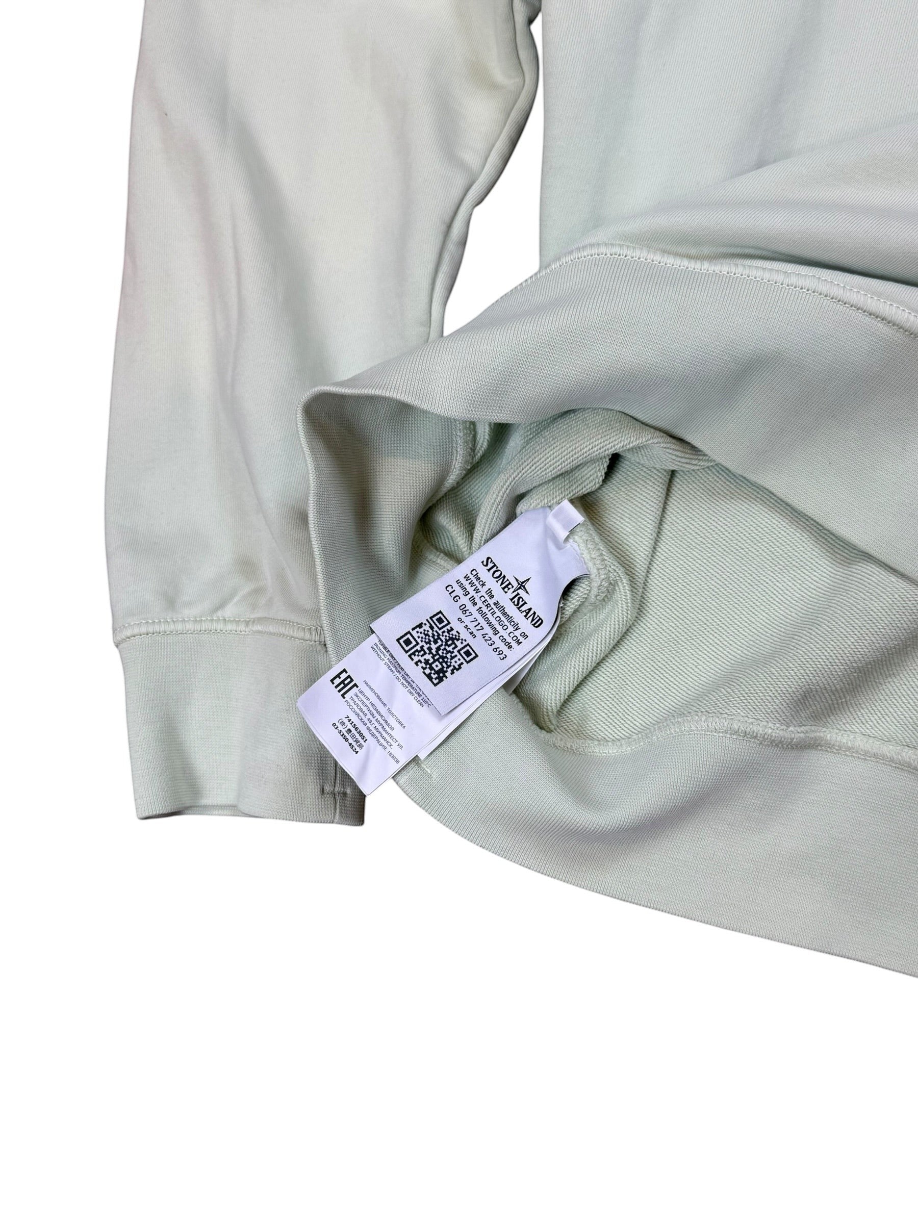 Archive No. 9 Stone Island mint green cotton blend jumper with iconic arm badge, size XL.