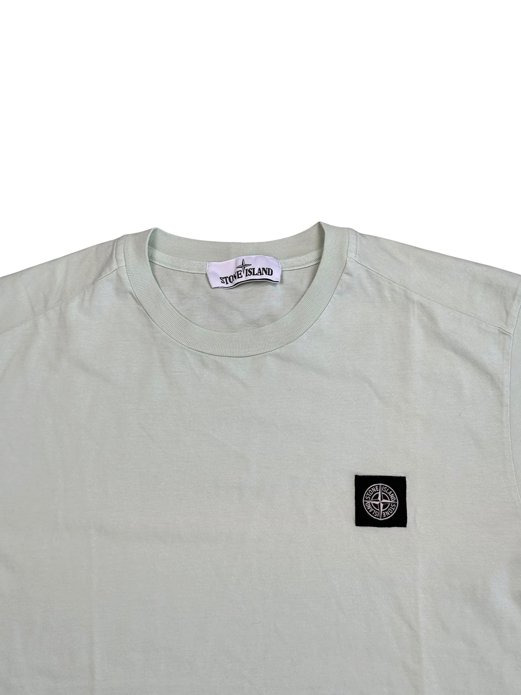Archive No.9 Stone Island mint green cotton t-shirt with signature compass logo patch on the chest.