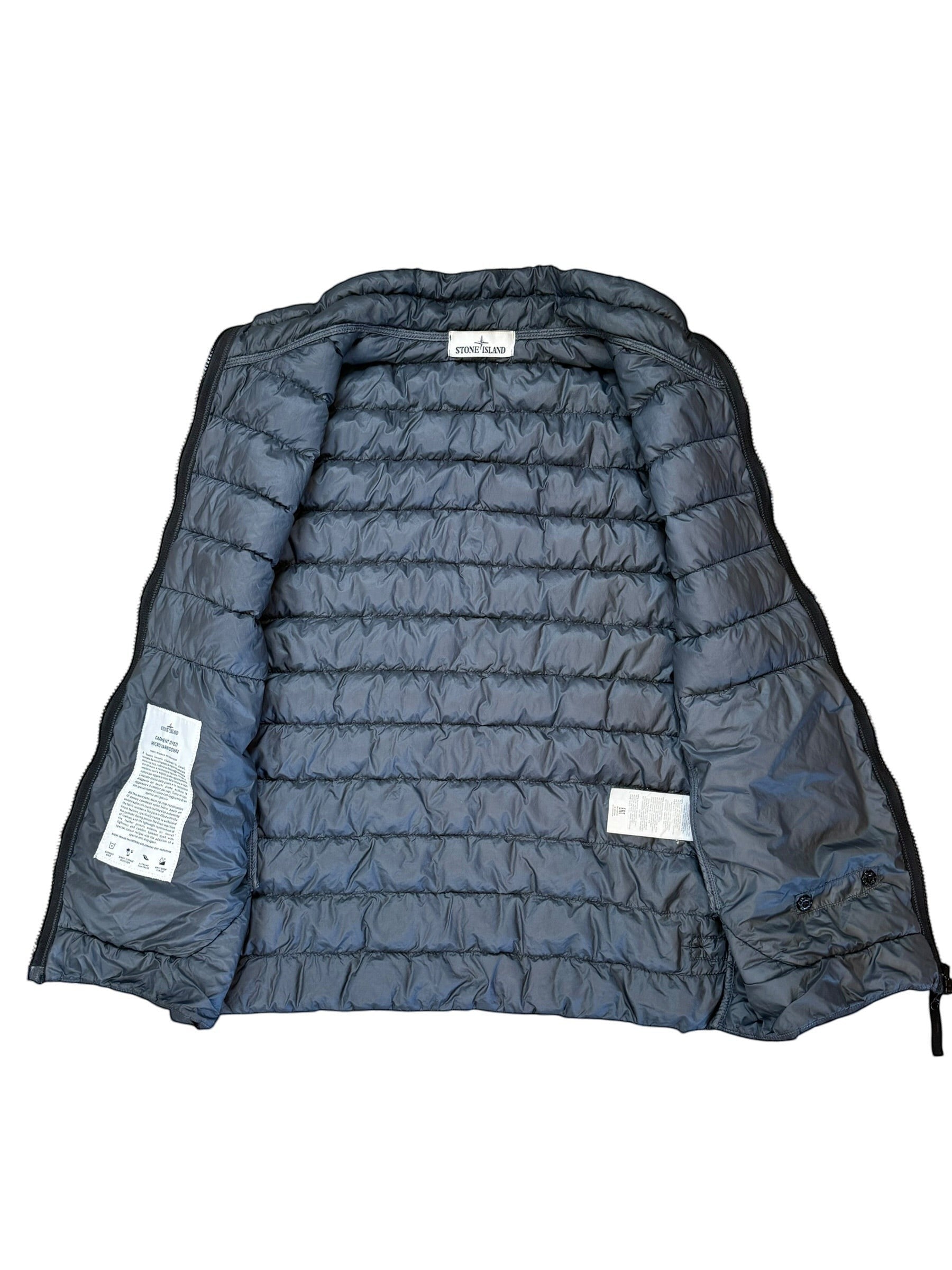 Archive No. 9 Stone Island navy micro yarn down body warmer, size L. Lightweight and insulated.