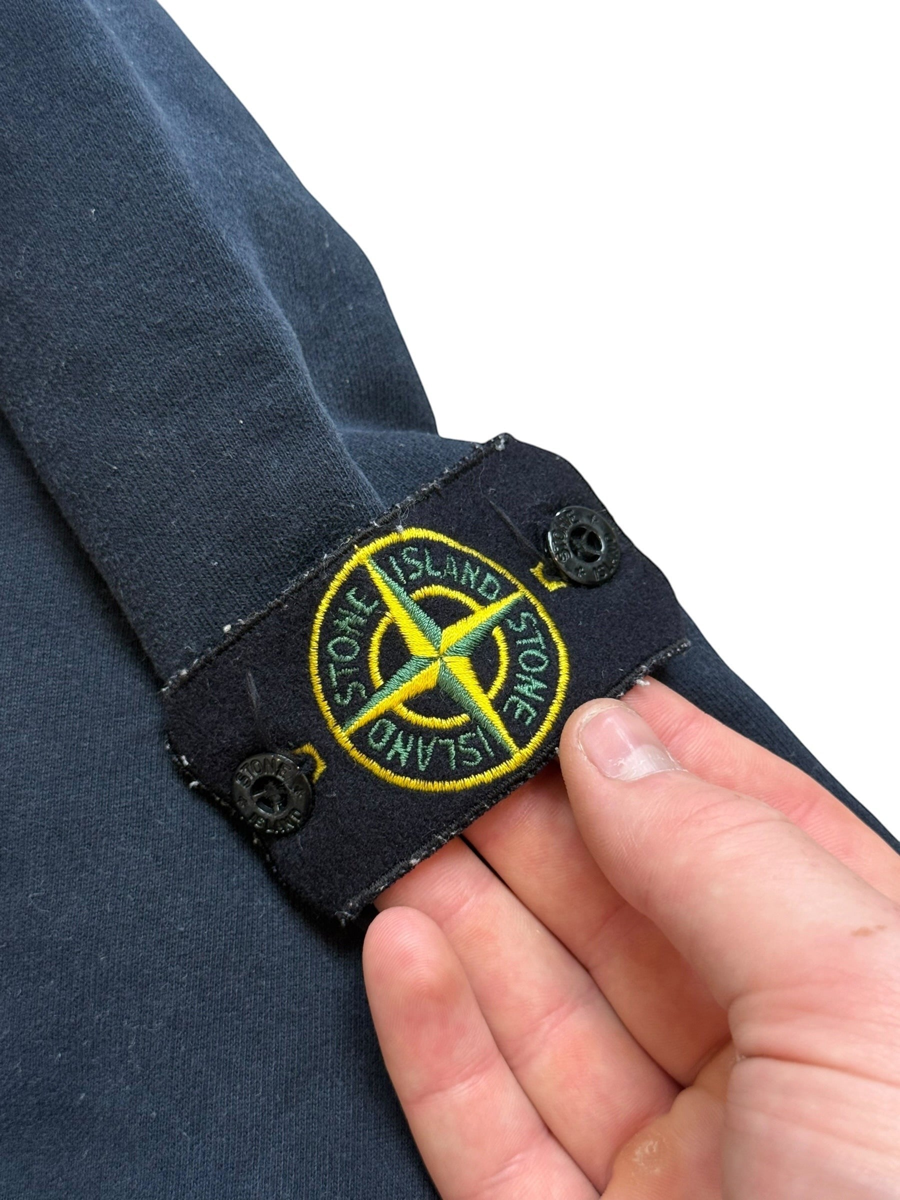 Archive No.9 Stone Island navy cotton crewneck jumper featuring the iconic embroidered compass arm badge