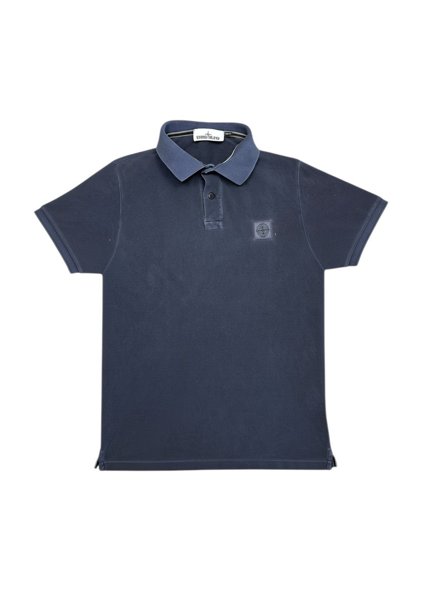Archive No.9 navy cotton slim fit polo shirt with iconic Stone Island compass logo on chest, size M.