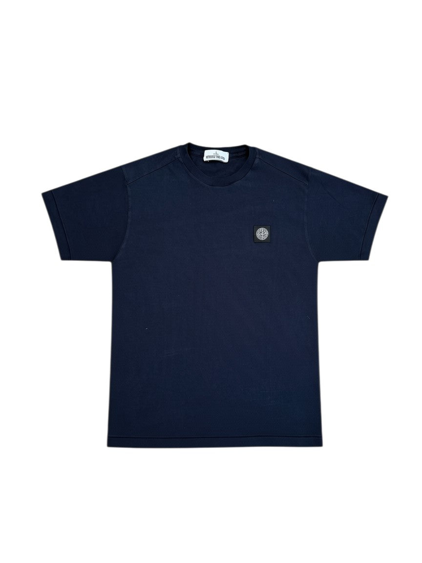 Archive No.9 Stone Island navy cotton t-shirt with signature compass logo patch on the chest