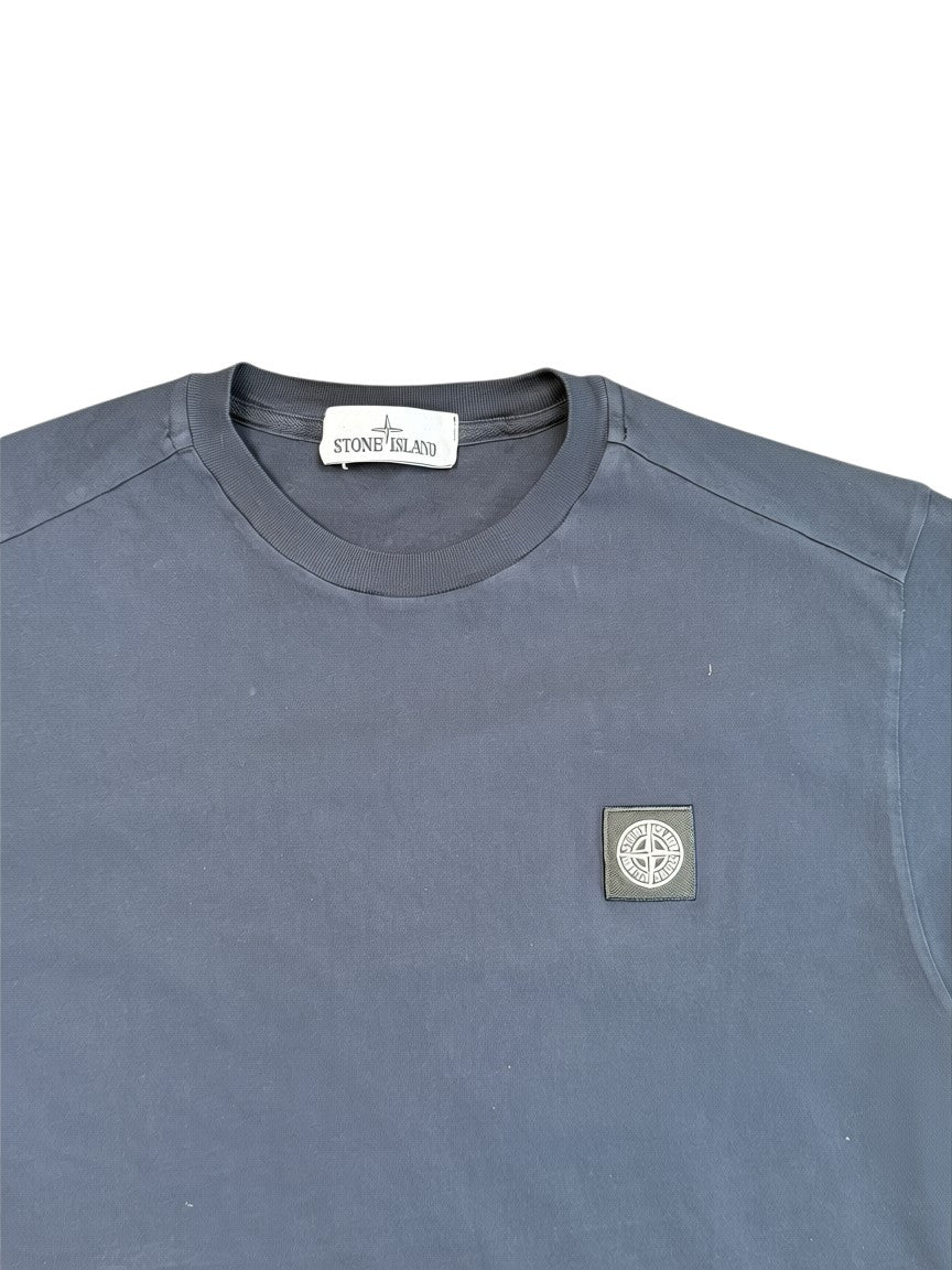 Archive No.9 Stone Island navy cotton t-shirt with signature compass logo patch on the chest and crew neckline.