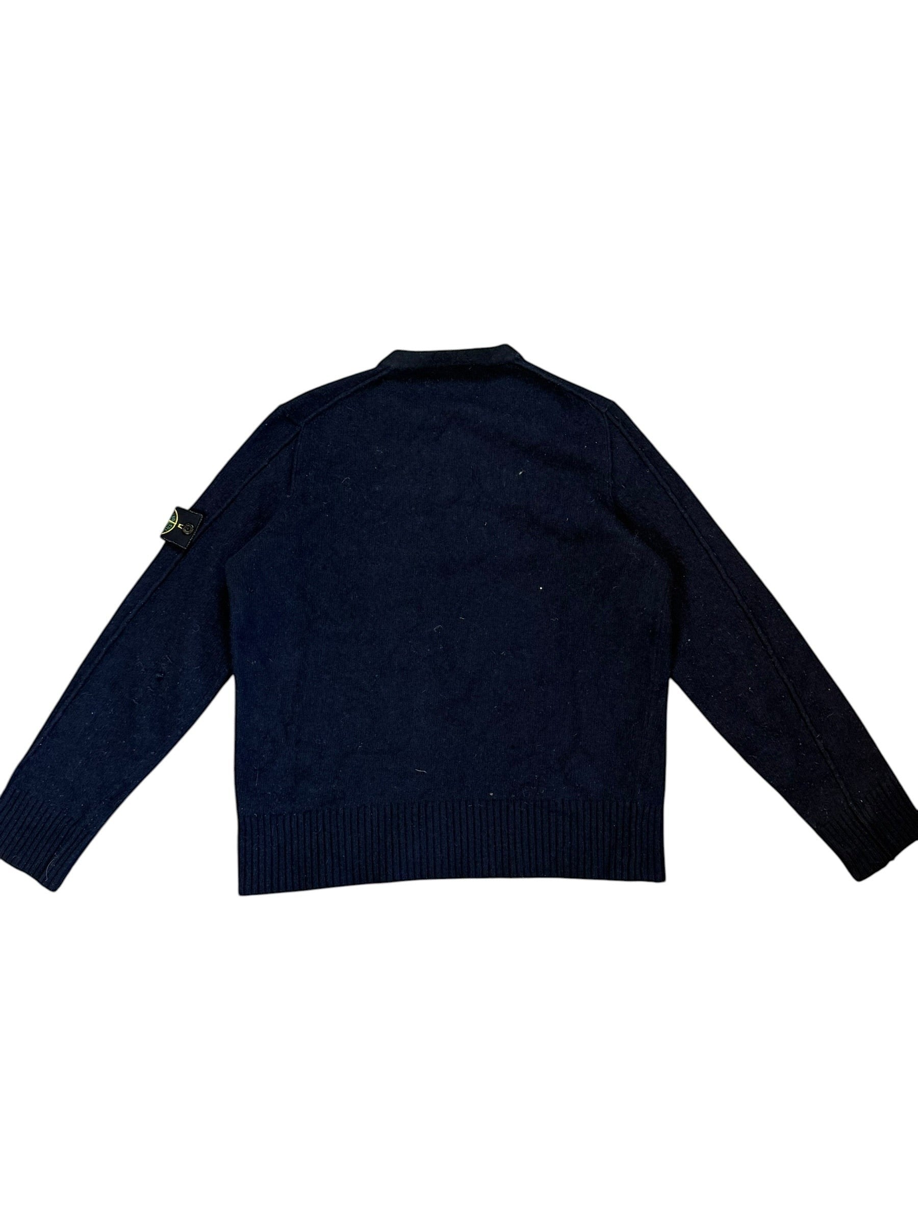 Archive No. 9 navy vintage Stone Island Knit Jumper, 80% lana wool, size M. Features iconic compass badge.