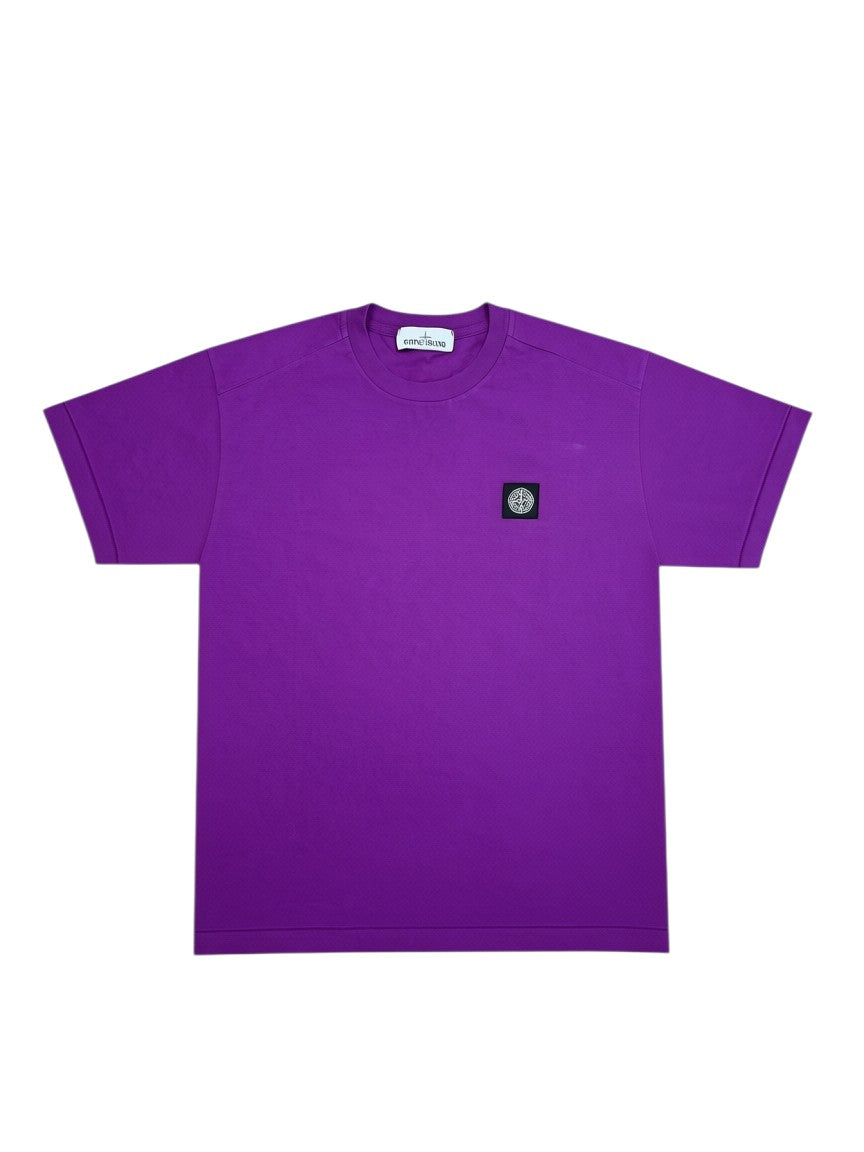 Archive No.9 Stone Island purple cotton t-shirt with the iconic compass logo patch on the chest.