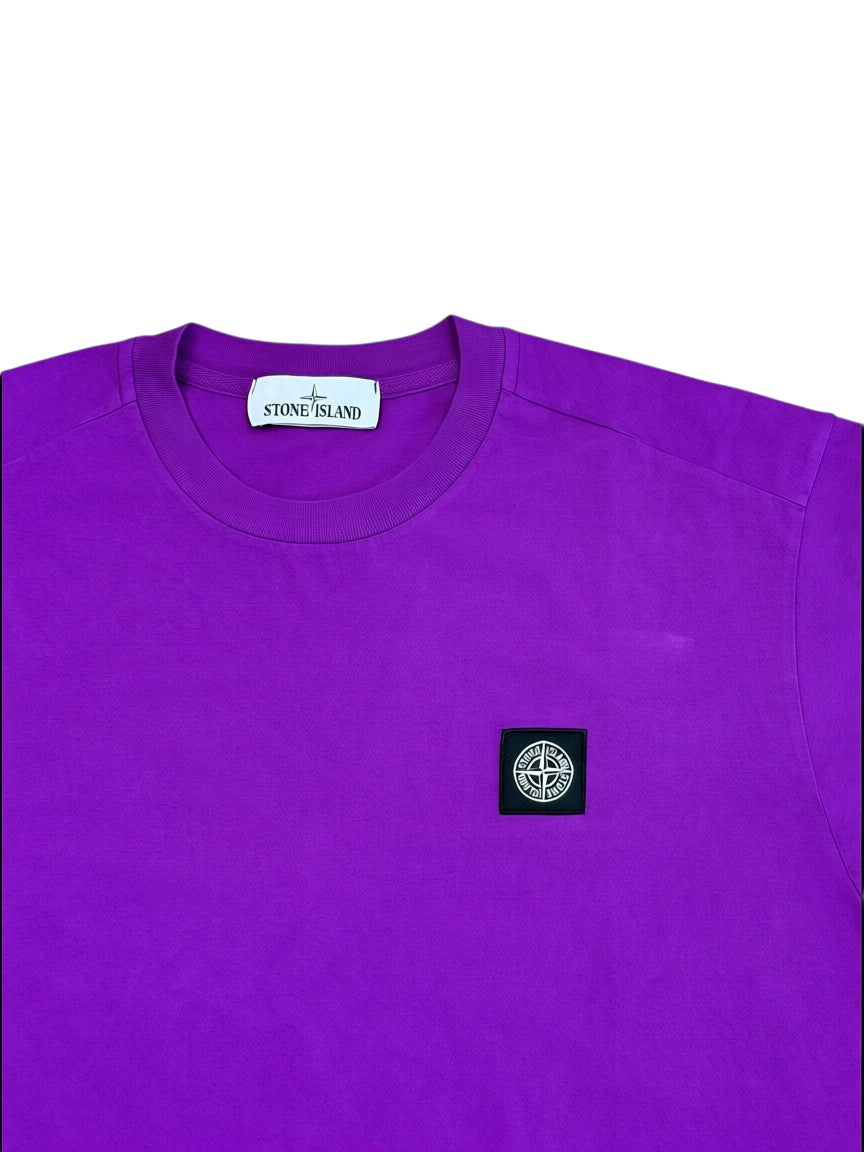 Archive No.9 Stone Island purple cotton t-shirt with iconic compass logo patch on the chest.
