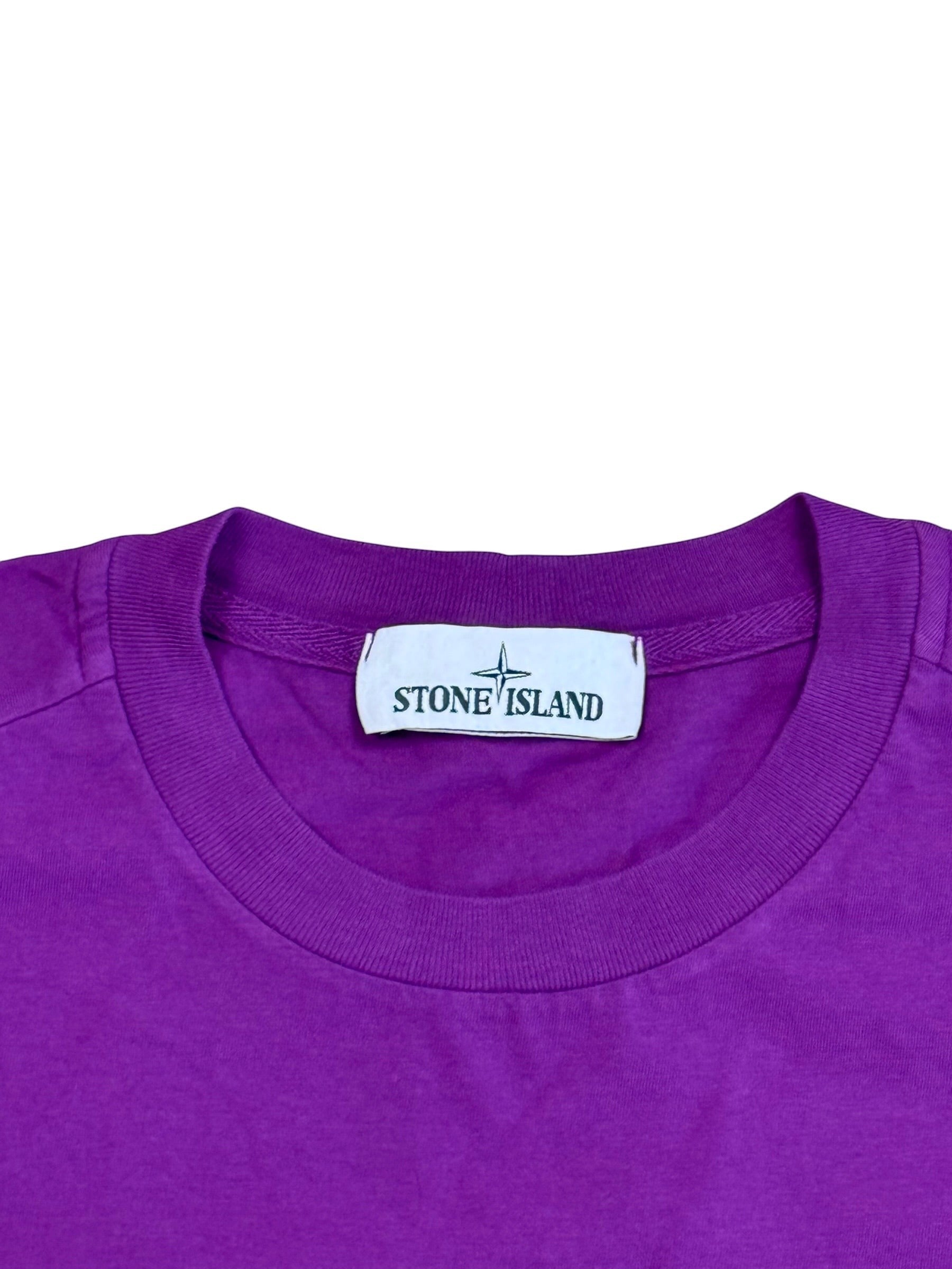 Archive No.9 Stone Island purple cotton t-shirt featuring the iconic compass logo neck label