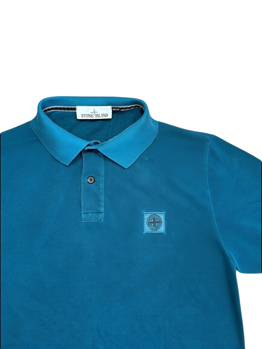 Archive No. 9 Stone Island slim fit turquoise cotton polo shirt with iconic compass logo on chest.