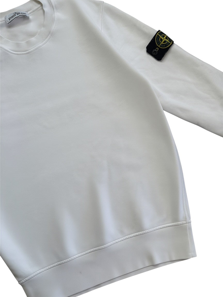 Archive No.9 Stone Island white cotton crewneck jumper featuring the iconic compass arm badge.