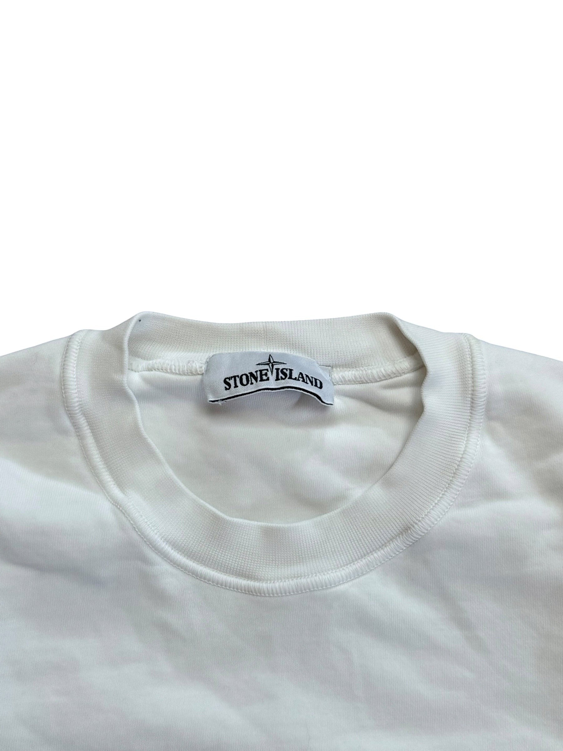Archive No.9 Stone Island white cotton crewneck jumper with branded neck label