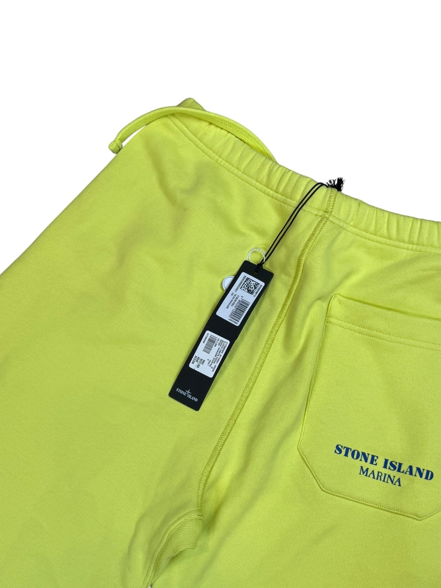 Archive No. 9 Stone Island yellow cotton joggers with reflective Marina logo on back pocket, size S.