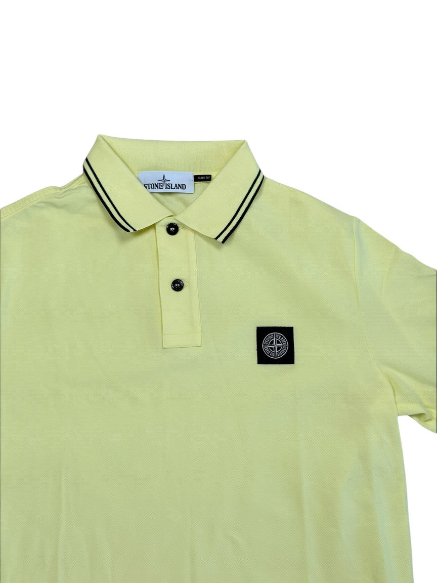Archive No.9 Stone Island yellow slim fit cotton polo shirt with iconic compass logo patch on the chest.