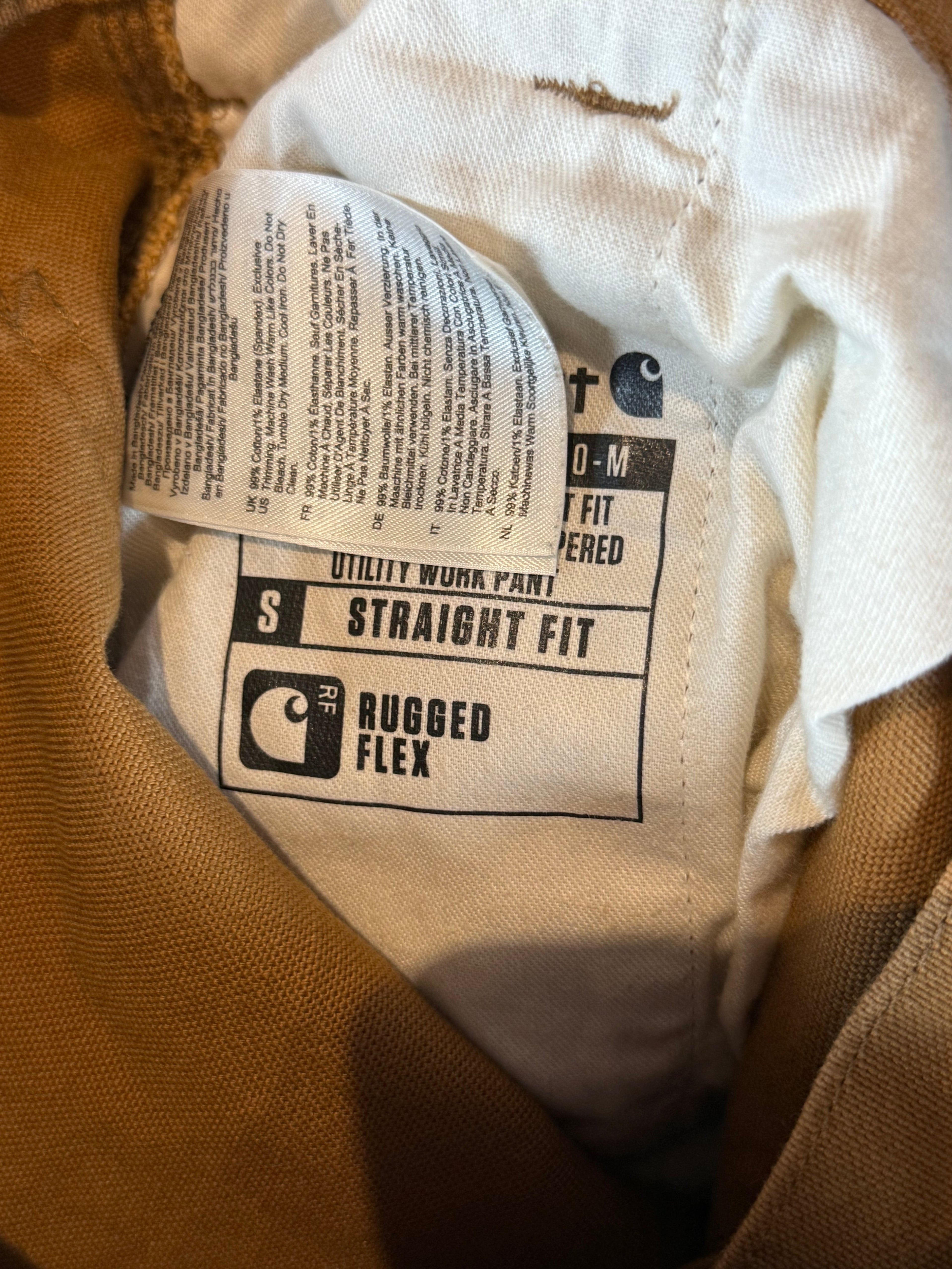 Archive No. 9 vintage tan Carhartt double knee work trousers, 99% cotton, straight fit, size W38.