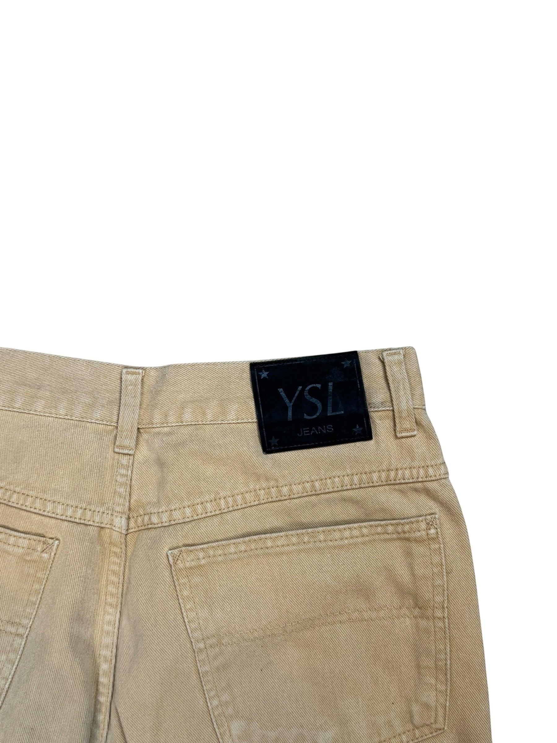 Archive No. 9 vintage tan 100% cotton straight-cut Yves Saint Laurent jeans with leather patch. W36.