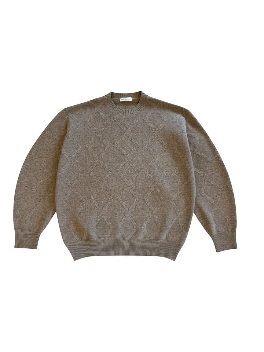 Archive No. 9 Valentino brown cashmere jumper XL with diamond knit pattern. Features a crew neck and long sleeves.