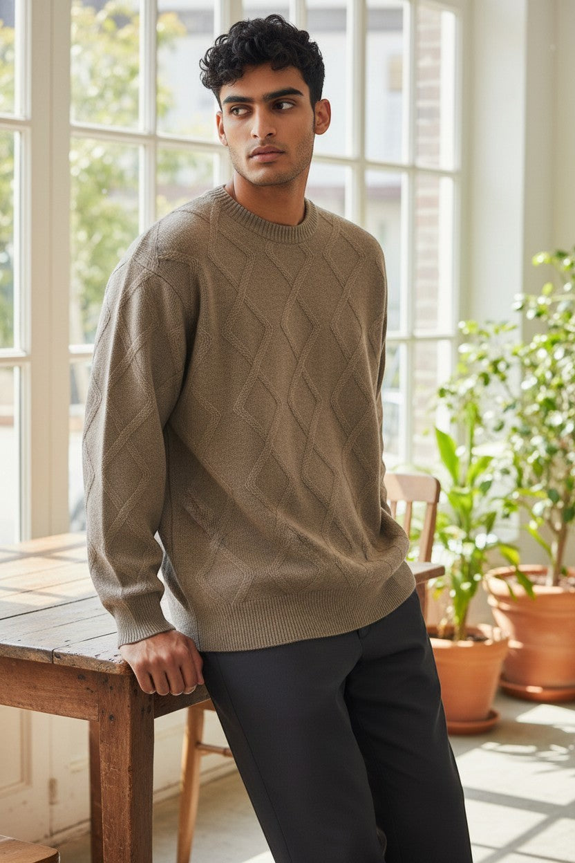 Archive No. 9 Valentino brown cashmere jumper XL with diamond knit pattern. Soft, warm knitwear.