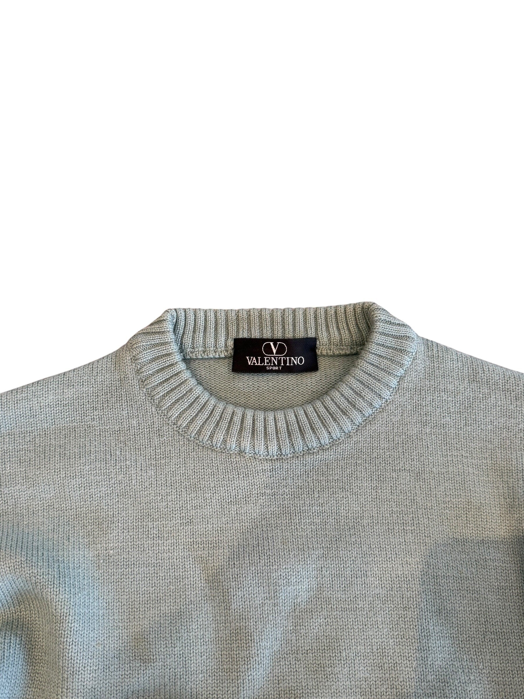 Archive No. 9 Valentino Sport Knit Jumper in teal blue, size Medium. Features a durable knit and crew neck.