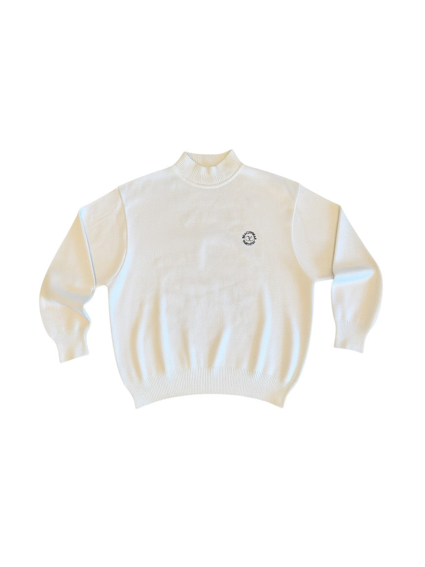 Archive No. 9 Valentino white Knit Jumper, size L, with mock neck and embroidered logo on chest. Durable knit.