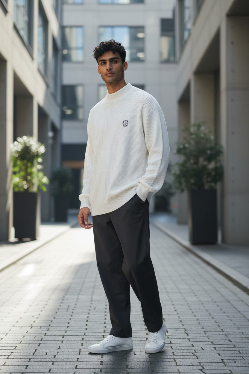 Archive No. 9 Valentino white Knit Jumper, size L, with a mock neck and embroidered logo on chest.