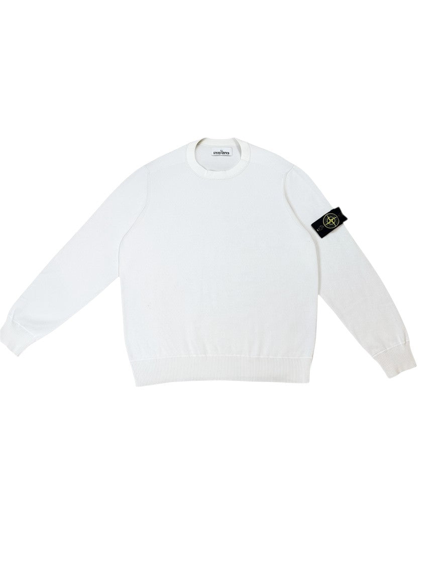 Archive No. 9 white 100% cotton Stone Island crew neck jumper with compass badge on arm, size XL.