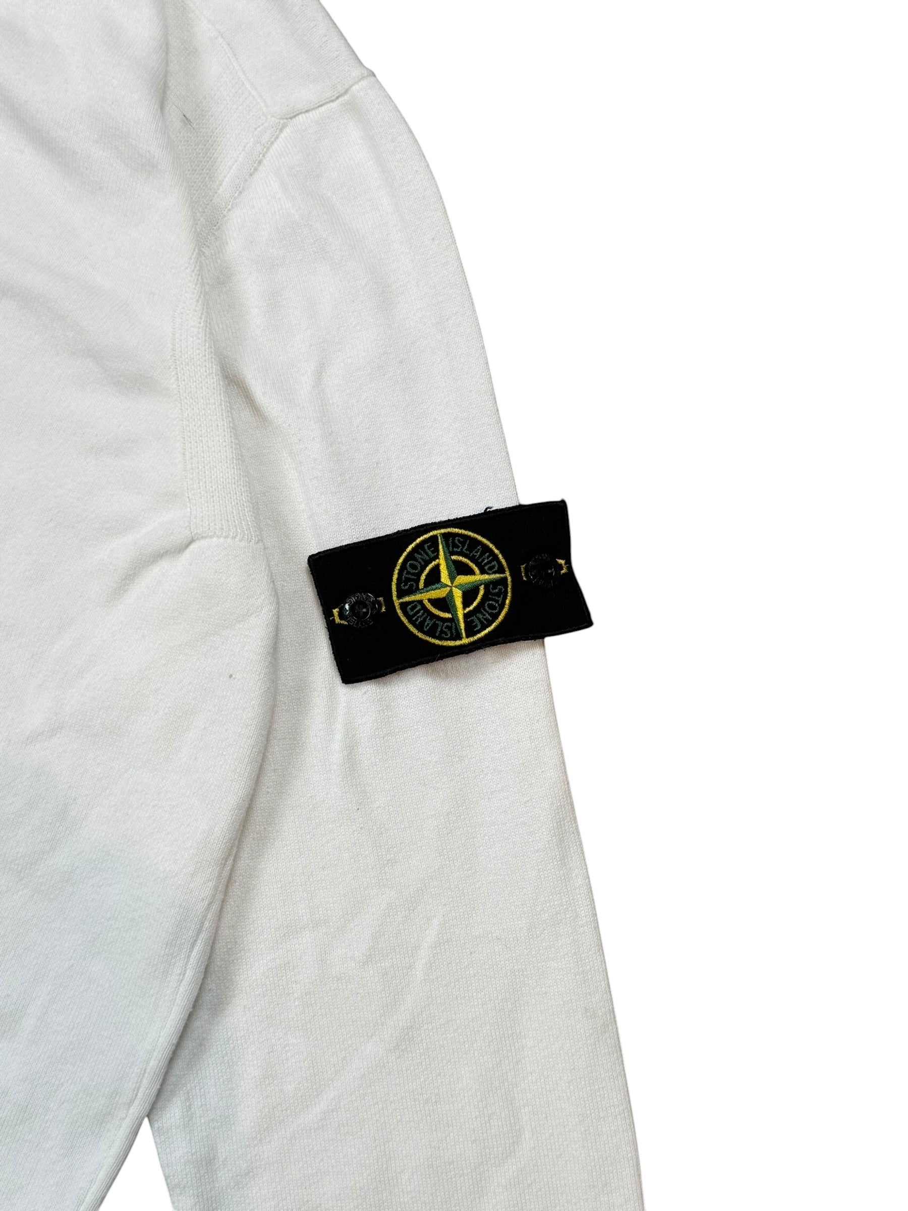 Archive No. 9 white 100% cotton Stone Island crew neck jumper with compass badge on arm, size XL.