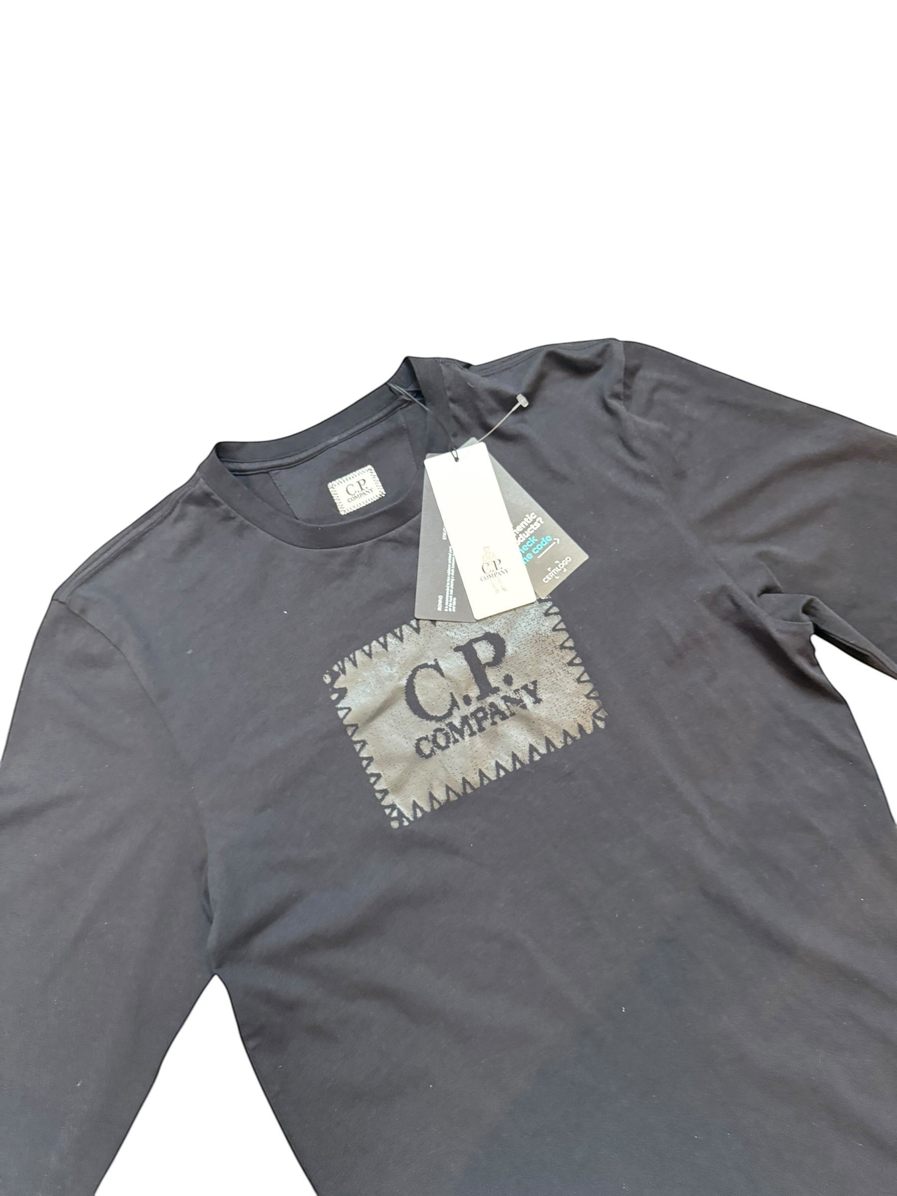 Archive No. 9 black 100% cotton C.P. Company long sleeve T-Shirt with logo on chest, size S.
